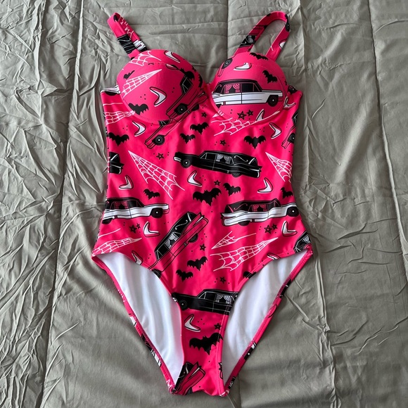 Sourpuss Spooky Print One Piece Bathing Suit - Picture 1 of 4